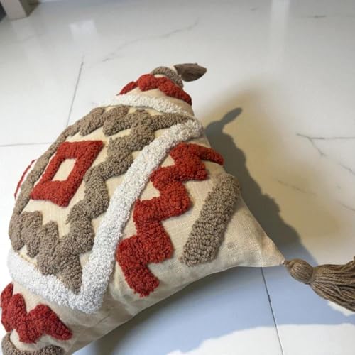 Image of Furnistitchs Handmade Cotton Bohemian Home Decor Cushion Cover 24x24 inches / 60x60 cms - Boho Chic Couch Sofa Throw Living Room Bedroom Cushions (2, Rust Zigzag)