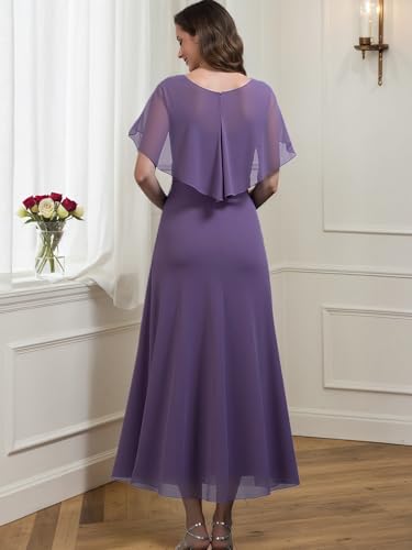 Bat Sleeves Mother of The Bride Dress for Women Chiffon Beaded Formal Evening Gown with Zipper3