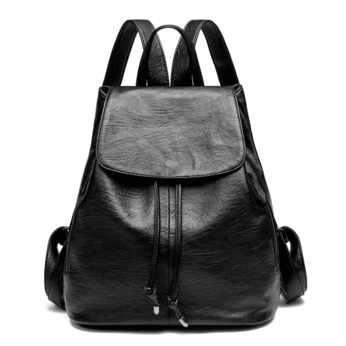 Kiepoar Mochila Casual para Mujer de PU Cuero Suave, Bolsa con Cierre de Cordón Antirrobo Escolar, Mochila Clásica Elegante Ligero Impermeable Multibolsillos Ideal para Trabajo, Escuela y Viaje