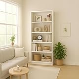5-Tier Bookcase, Wooden Bookshelf with Open Storage and Anti-Tip Safety Kit, Tall Display Shelf for Living Room, Home Office, Bedroom (White)