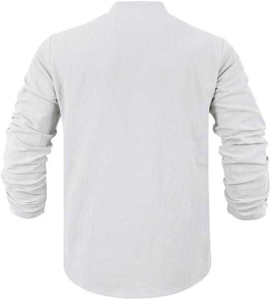 Mens Linen Henley Shirts Casual Long Sleeve Hippie Yoga Tops Lightweight Summer Beach T-Shirt - Image 8