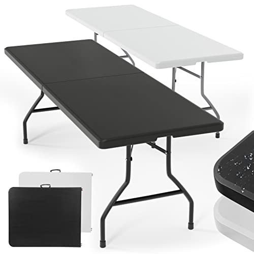 Jago® Table Pliante - 183 x 76 cm, Cadre en Acier, Max.150 kg, avec Poignée de Transport, Portable, Imperméable, pour 6 Personnes, Rectangulaire, en Blanc-Table de Buffet, Jardin, Camping (Noire)