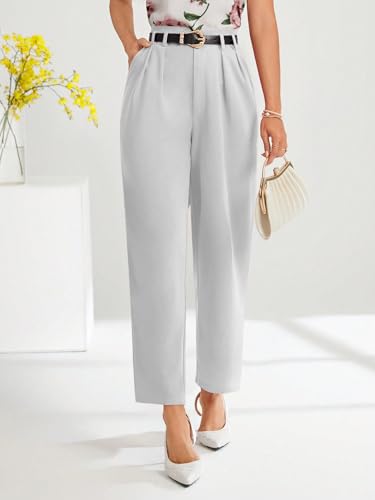 Image of Shasmi Women's High Waist Pleated Straight Leg Trousers - Elegant Solid Color Work Pants with Pockets, Casual Office Wear Polyester Blend Wide Leg Suit Pants (Trouser 235)