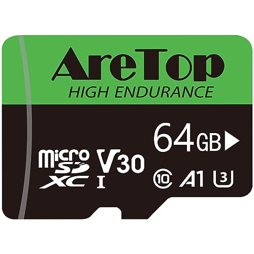 AreTop Carte Micro SD 64Go, Carte SD Lot de 1, SDXC, U3, V30, C10, A1,UHS-I, Carte Mémoire avec Adaptateur pour Tablette/Drone/Dash...