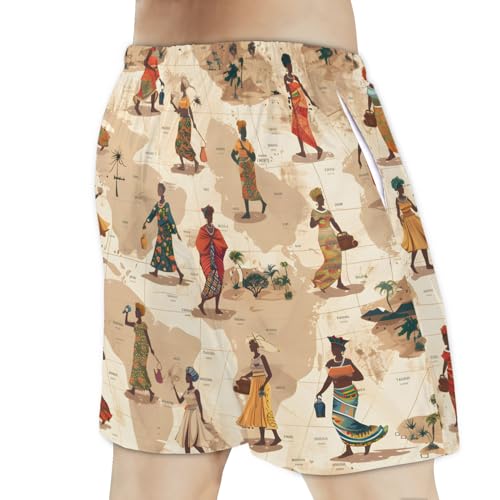 Men's Swim Trunks Size S Minority Motifs with Mesh Lining Soft Breathable Quick Dry Beach Shorts Light Coffee3