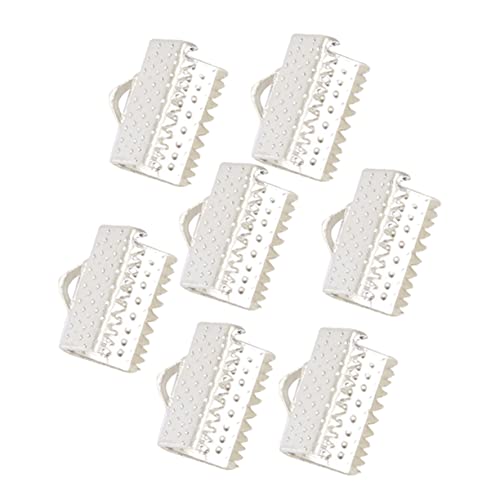 IWOWHERO 100pcs Silver Plated Ribbon Ends Clamp Clasps Textured Crimp End Clamps for Jewelry Making