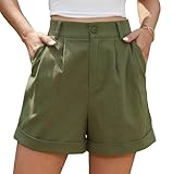 Jouica Women Summer Linen Shorts High Waisted Pleated Shorts for Women with Pockets,Amy Green,XX-Large