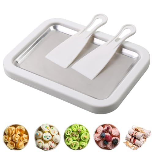 Máquina para hacer rollos de hielo, con 2 espátulas, placa para hacer helados (21 x 26 cm)