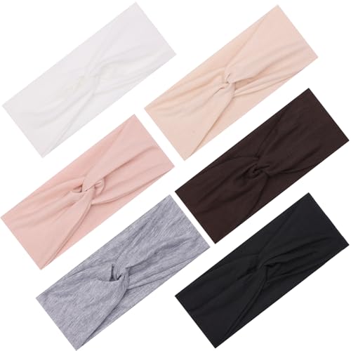 Image of Kachanaa 6 Pack Solid Color Headbands for Women - Non - slip Soft Elastic Turbans Ideal for Running,Yoga & Sports Sweat Wicking for Girls