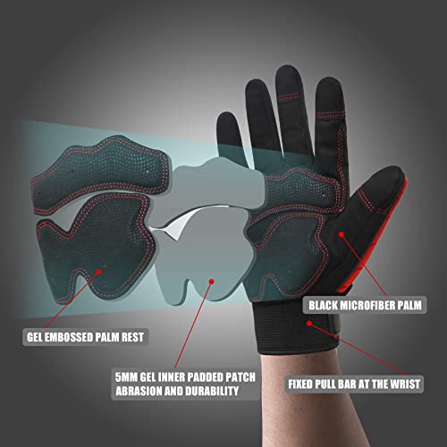 Giamzonp Heavy Duty Work Gloves, Gel Padding, Tpr Protector Impact Gloves, Mens Anti Vibration Mechanic Work Gloves Touchscreen (Red, L) #TOP2