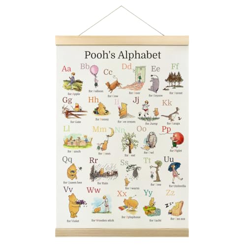 Winnie Alphabet Hanger Frame Classic The Pooh Wall Decorations Poohs ABC Poster Alphabet Wall Decor for Nursery Classrooms Living Rooms 12x16 Inch