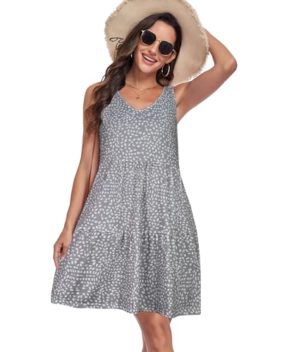 Image of Sundresses for Women Summer Sleeveless Tiered Swing V Neck Tank Dress | 2026 Casual Loose Tank Dress with Pockets, A-Line Flowy Beach Sun dress, Vacation Cruise Fashion Outfits
