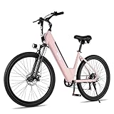 Qlife Cityone 26' Electric Bike for Adults, Peak 750W Step-Through Ebike, 40-Mile Range, Up to 22 MPH, Removable Battery, 7-Speed Commuter Electric Bike, City Comfort Ride, Pink