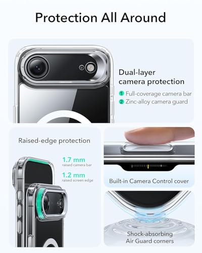 Image of ESR for iPhone Air Case, Camera Control Cover, Stash Stand, Compatible with MagSafe Accessories, TPU for iPhone 17 Air Case, Military-Grade Drop Protection, Hybrid Series, Clear