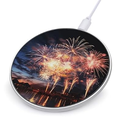 Beautiful Fireworks Wireless Charging Pad with USB Cable 10W Magnetic Wireless Charger Fast Charging Pad Portable Slim Charger Puck Lightweight Travel Chargings Station