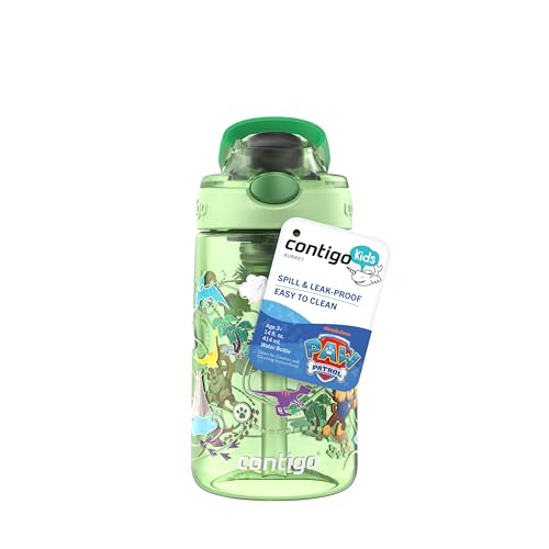 Image of Contigo Aubrey Paw Patrol Leak-Proof Spill-Proof Water Bottle with Autospout, 14oz, Paw Patrol Dino Treks, Green
