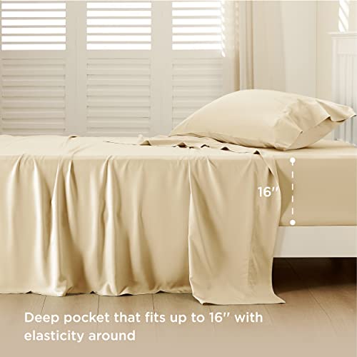 Image of Bedsure Cooling Sheets Twin, Rayon Derived from Bamboo, PureWoven, Breathable & Soft Twin Sheets Set, Deep Pocket Up to 16 Inches, Hotel Luxury Silky Bedding for Hot Sleepers, Alabaster Gleam
