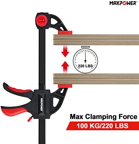 Quick Grip Wood Clamps Set, MAXPOWER 6PCs Quick Release Ratchet Bar Clamps Set for Woodworking - 150mm/300mm/600mm