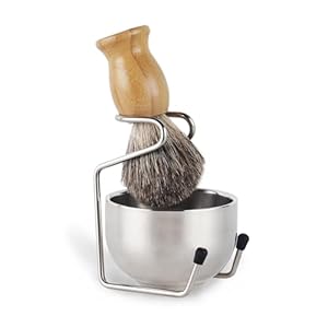 Shaving Brush Badger Hair Bamboo Handle,Shaving Brush Kit with Stainless Steel Shaving Stand and Thick Shaving Bowl,Pure Soft Bristle, Wet Shave Gift for Man