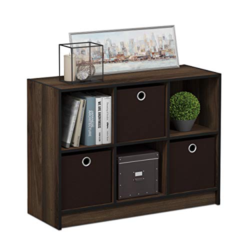 Furinno Basic 3X2 Bookcase Storage W/Bins, Columbia Walnut/Dark Brown