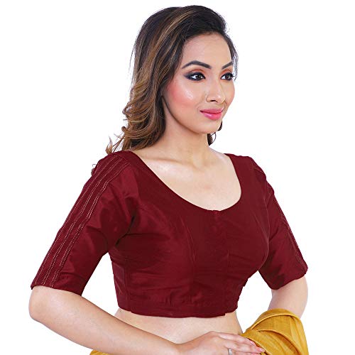 Image of RENE Women's Cotton Solid Half Sleeve Blouse /Choli