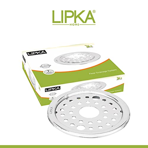 LIPKA Pack of 2 Eon Round with Plain Jali Floor Drain |Premium Stainless Steel |5 Inches| with Lock & Hole|
