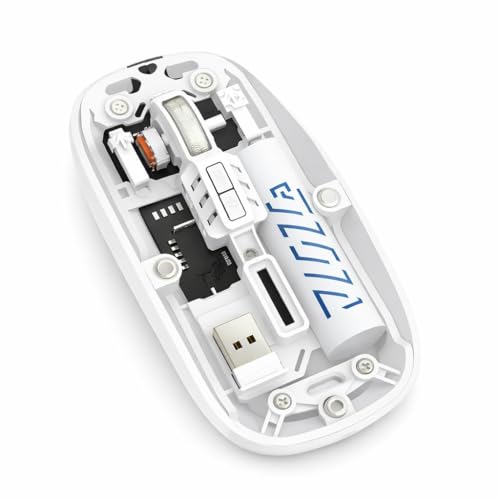 Image of PhT2103 Slim Wireless Mouse with Transparent Cover, 2.4GHz and Dual Bluetooth, Rechargeable, Adjustable DPI, LED for Laptop, PC and Tablet, White BTWMOUSE