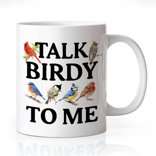 WHTYEFZ Talk Birdy To Me Mug, Cute Cardinal Bluebird Design Coffee Cup for Chickadee Bird Lover Birder Ornithologist Wildlife Lover, Birthday Gifts for Animal Rescuer Nature Hobbyist Bird Club Member
