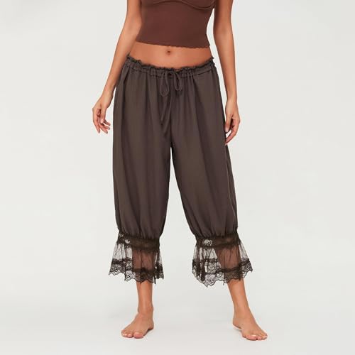 Image of UAURORAO Women Lace Trim Bloomer Pants Flowy Culottes Pantaloons Bloomers