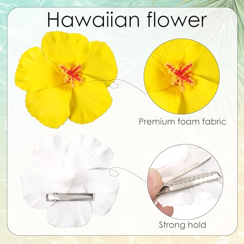 QFGasre 6 Stück Hawaii Haarspange Blume Haarklammer Haarspangen, Plumeria-Hibiskus-Haarspange Blumenclips süße Sommer-Tropenblumen Haar-Accessoires für Urlaub Strandparty