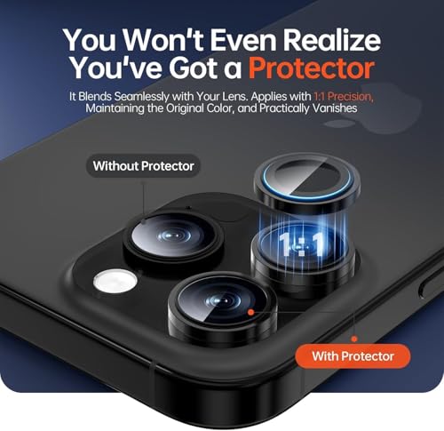 Image of Premium Camera Lens Protector Compatible For iPhone 16 Pro Max (Black) Camera Lens Protector - 9H Tempered Glass, Military-Grade Anti-Scratch, Case-Friendly, Easy Install Frame