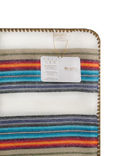 Image of QISU Alpaca Wool Blanket Throw | Large, Beautiful, Warm, Variegated | 85 x 65 inches | Ultra-Soft, Hypoallergenic and Breathable | Non-Itchy or Scratchy Fabric (White Blue Variegated)