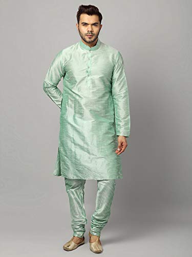 Image of Uri and MacKenzie Banarasi Dupion Silk Solid Kurta Churidar Pyjama Set for Men