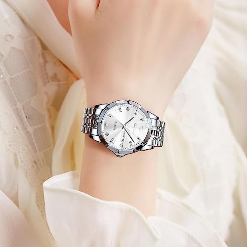 Image of OLEVS Watch for Men Women Large Face Unisex Diamond Luxury Dress Analog Quartz Stainless Steel Waterproof Luminous Date Business Casual Wrist Watch