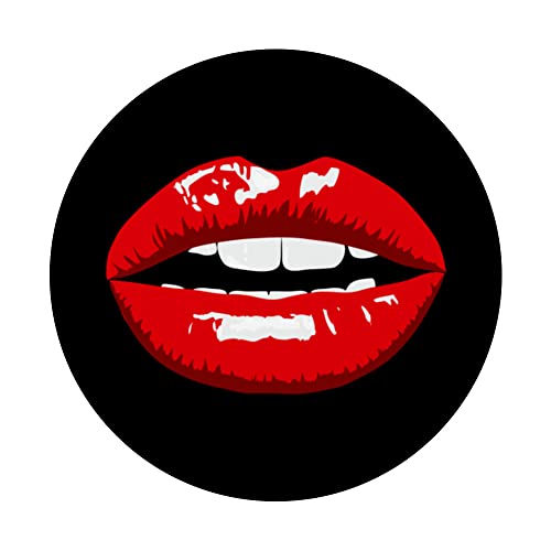 Women Girls Red Lips PopSockets Swappable PopGrip, Black - Image 3
