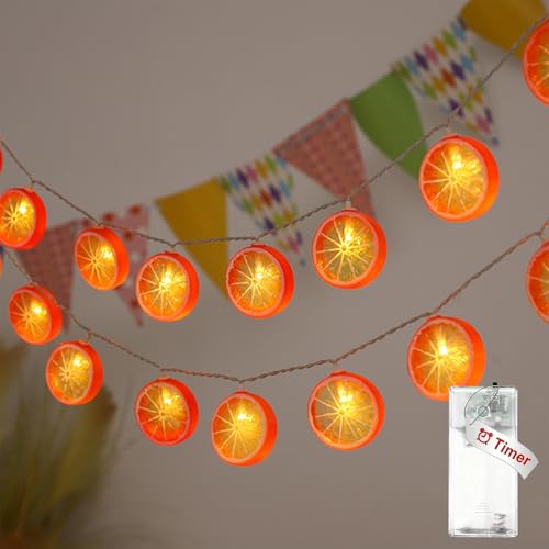 Koboko Guirlande lumineuse orange - 1,5 m - 10 LED - Avec minuterie - Décoration citron - Guirlande lumineuse décorative pour terrasse, chambre à coucher,...