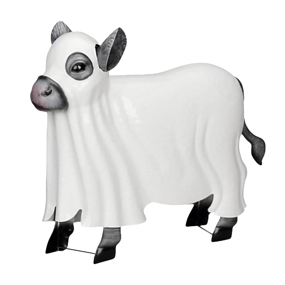 Getbstoop White Spooky Halloween Ghost Cow Figurine Statue Resin Calf Statue Sculpture Cow Statue Halloween Decoration Ghost Cow Statue For Indoor And Outdoor Home