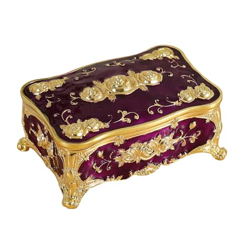 Boîte à bijoux avec gravure florale en alliage brillant et ses compartiments chic