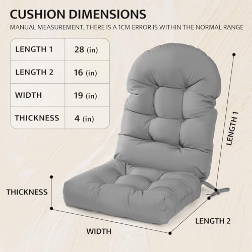 Image of mudilun Adirondack Chair Cushion Waterproof 44x19x4in Rocking Chair Pads | Water-Resistant and UV-resistant,High-resilience foam fill,4 inch thick,ties & Anti-slip bottom,for outdoor /patio /porch /garden