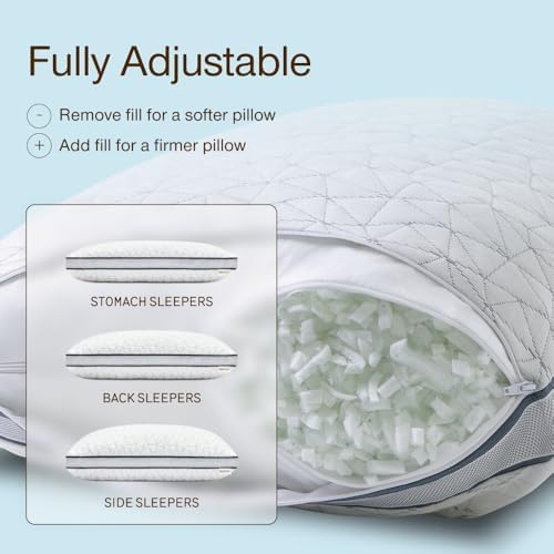 Coop Home Goods Eden Cool Adjustable Pillow, King Size - Adjustable Memory Foam with Gel Infusion - Soft Breathable Lulltra Fabric - Ideal for All Sleepers - Eco-Friendly CertiPUR-US Certified - Thumbnail 5