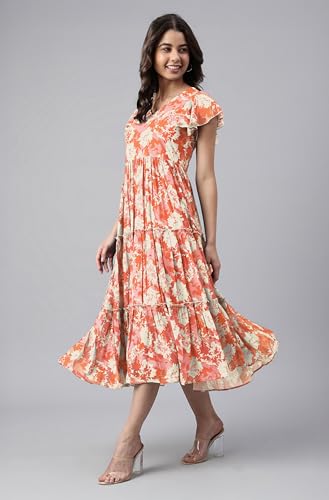 Image of Janasya Women's Georgette Printed Flared Western Dress