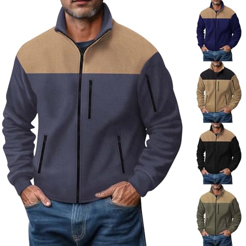 Mens Fleece Jacket Stand Collar Long Sleeve Full Zip Up Sweater Outdoor Hiking Warm Winter Coats