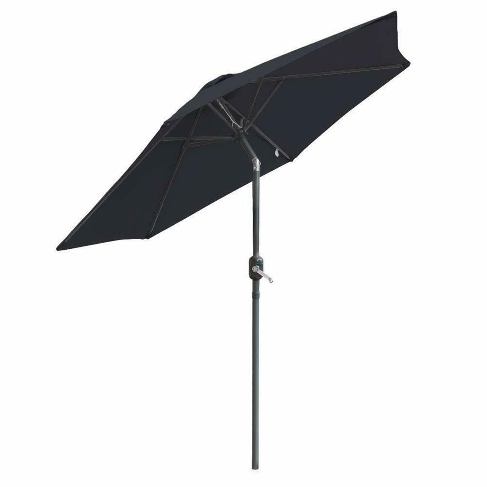 WDSOPK Round Garden Parasol Outdoor Sun Shade with Tilt Crank Black Patio Umbrella