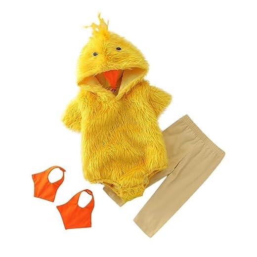 2026 Disfraz de animal para niños pequeños y niñas, disfraz de pollo de invierno, pelele con capucha, bodys pantalones, manga de pie, atuendos para hermanos, aspecto de pareja (amarillo 18-24 meses)