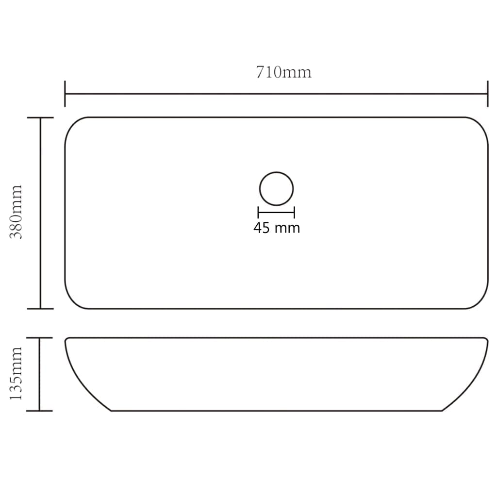 HOMIUSE Luxus-Waschbecken Rechteckig Matt Hellgrau 71x38 cm Keramik Waschbecken Waschtisch Aufsatzwaschbecken Badunterschrank Waschbecken GäSte Wc Waschbecken Ohne Hahnloch Aufsatzwaschbecken