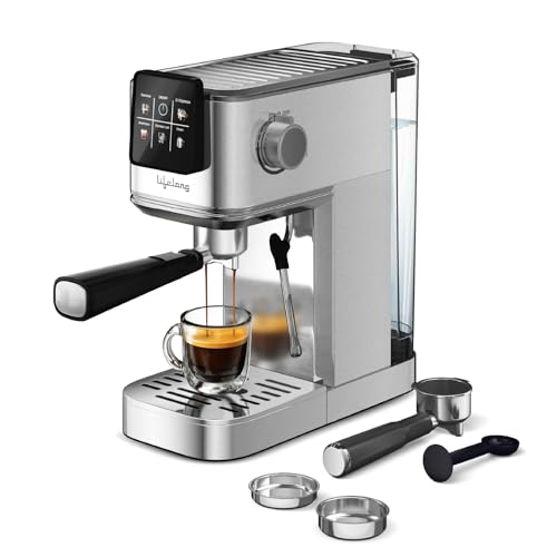 Image of Lifelong Eden 1350W Digital Coffee Machine Italian Ulka Pump 20 Bar Barista-Quality Extraction |Double Shot & Cool Espresso, Americano Mode|Touchscreen, Compatible with Ground Coffee|Hot & Cold Brew