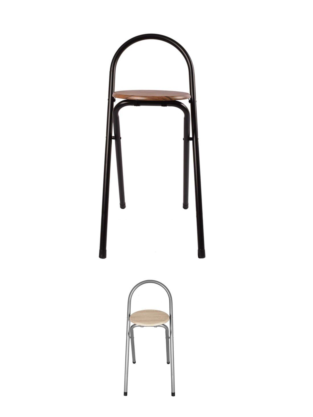 JARDIN202 JARDIN202 - Taburete Plegable con Respaldo y Reposapies para Cocinas Silla plegable 38X38X67cm Pack 2 uds (Negra/Nogal)