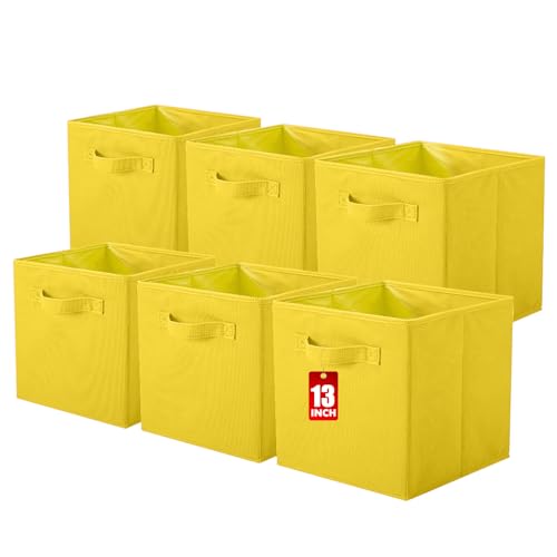 powerking Contenitore di stoccaggio, cubi pieghevoli di stoccaggio del tessuto e cassetto dell'organizzatore di stoccaggio del panno per armadio e giocattoli di stoccaggio, 13 X 13 X 13 INCH, 6 Pack