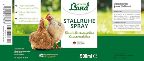 HÜHNER Land Stallruhe-Spray für Hühnerstall 500ml – Hühner-Zubehör, Hühner Spray beruhigt und entspannt bei Unruhe im Hühnerhaus, Anti Aggression & Anti Pick Spray Hühner