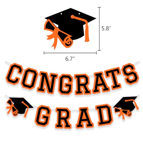 Image of Congrats Grad Banner Graduation Party Banner Decoration Hanging Garland High School College Backdrop Supplies Orange